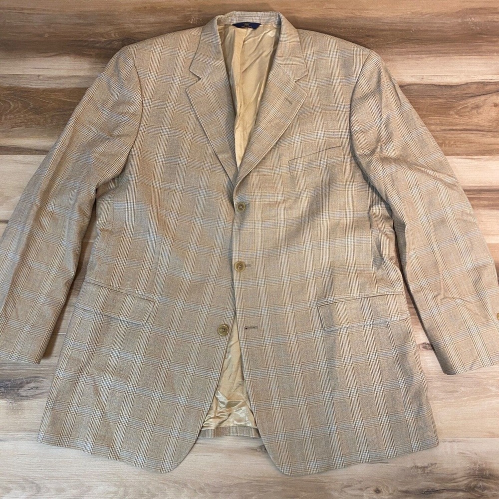 Brooks Brothers Blazer Mens 46L Wool Silk Sport Jacket 3 button Plaid